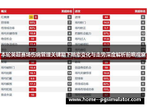 本轮英超赛场伤病管理关键期下赔率变化与走势深度解析前瞻观察
